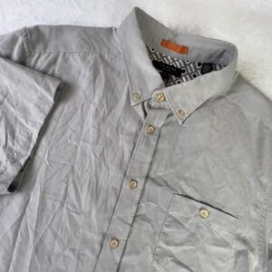 Ted Baker Shirt Mens XXL/6 Stone Gray Short Sleeve Button Down‎ Ultra Soft Dot